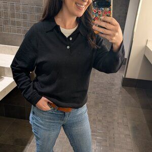 Alfani 100% Merino Wool Black Sweater with Buttoned Collar - Size S/M